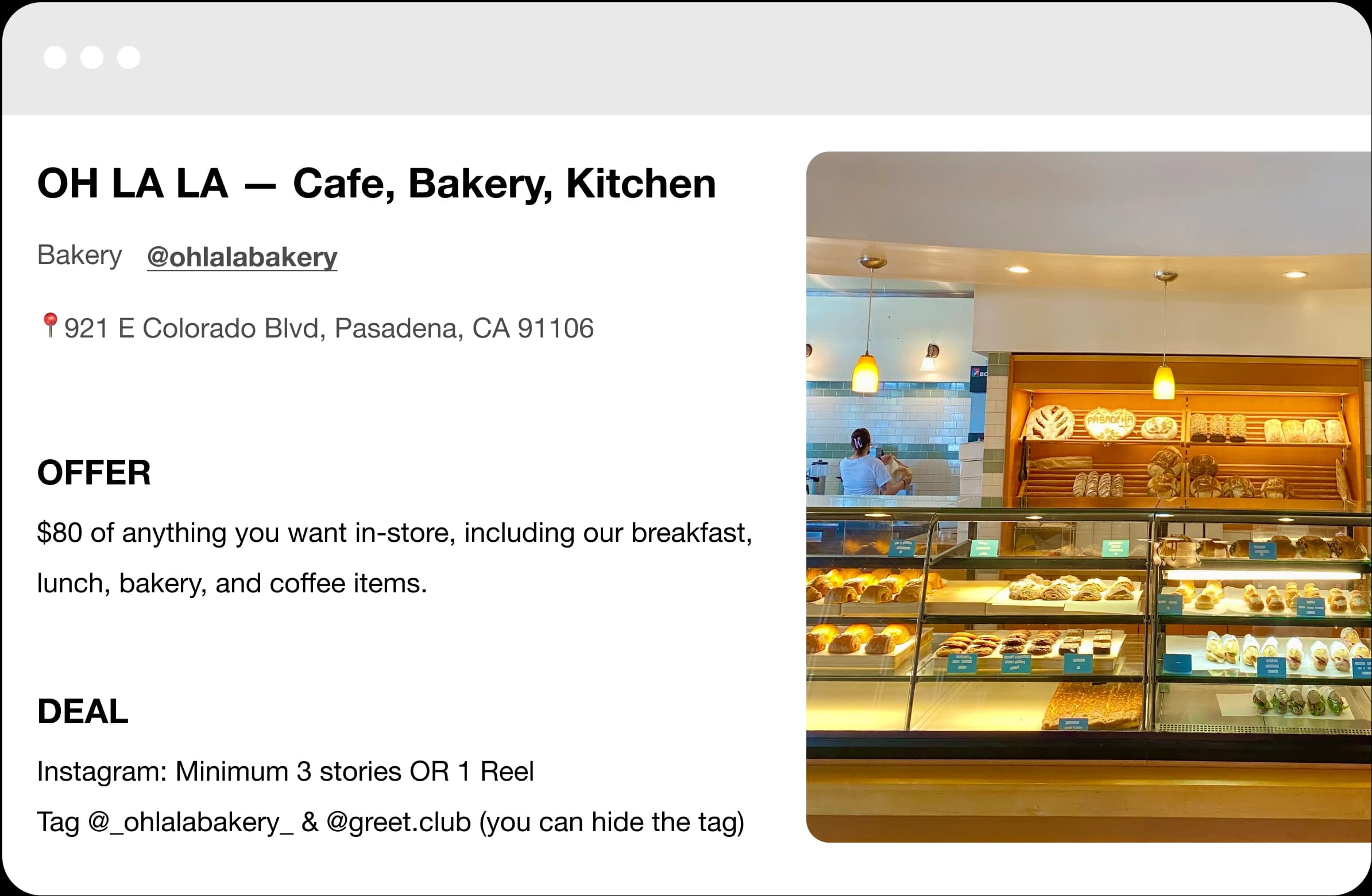 Business offer of a OH LA LA Bakery on Greet.